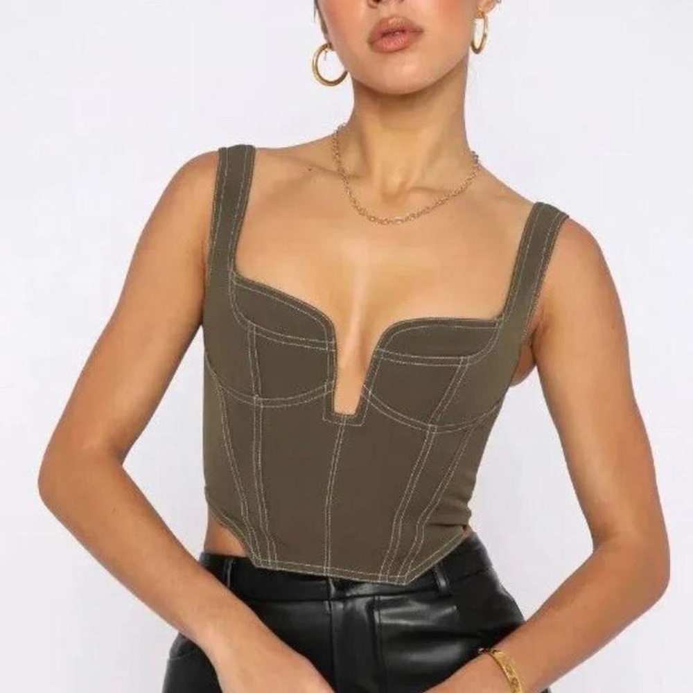 NWT White Fox She’s The One Crop Corset Bustier Olive Green